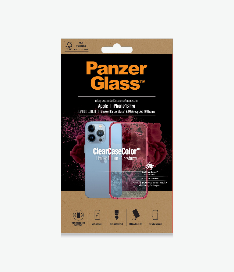 PanzerGlass™ ClearCaseColor™ Apple iPhone 13 Pro - Strawberry Limited Edition (0340), Scratch resistance, Anti-Yellowing, Full access to all functions