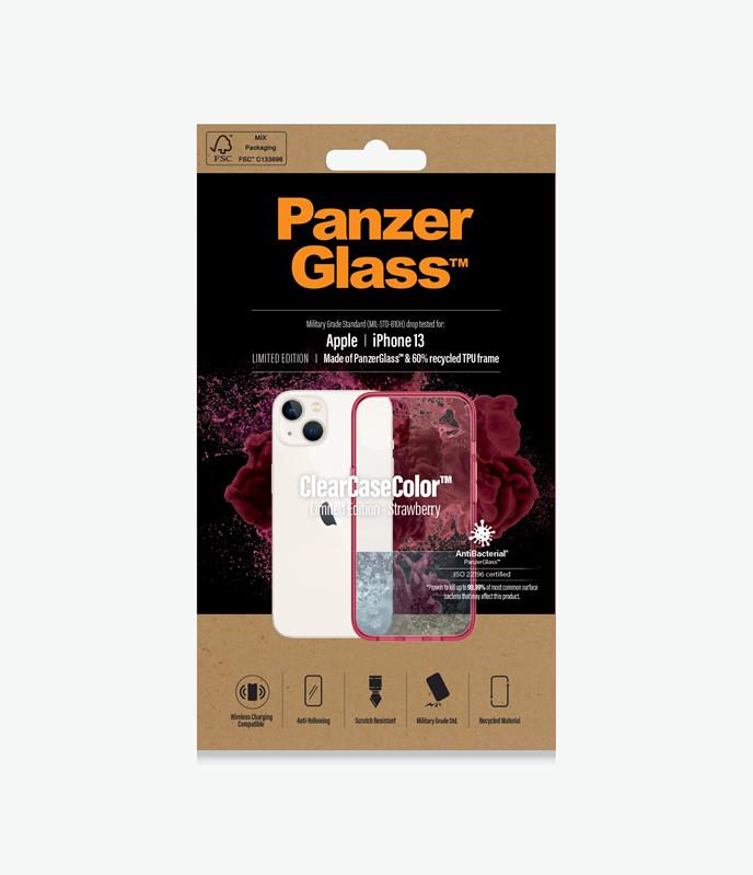 PanzerGlass™ ClearCaseColor™ Apple iPhone 13 - Strawberry Limited Edition (0335), Scratch resistance, Anti-Yellowing, Weather resistant, Antibacterial
