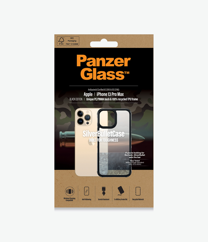 PanzerGlass™ SilverBullet Case for Apple iPhone 13 Pro Max - ClearCase (0320), Slim, yet rugged, Scratch Resistance, Compatible with wireless charging