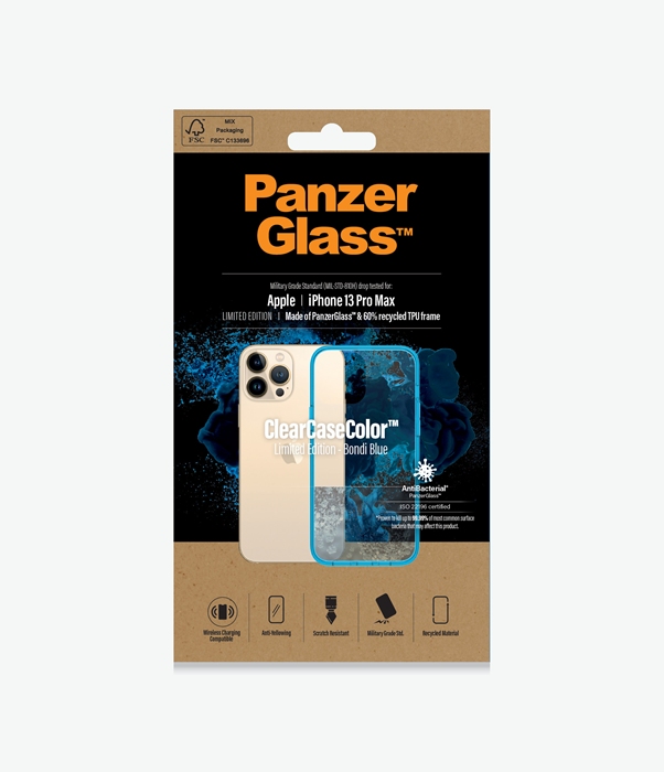 PanzerGlass™ ClearCaseColor™ Apple iPhone 13 Pro Max - Bondi Blue Limited Edition (0341), Scratch resistance, Anti-Yellowing, Military grade standard