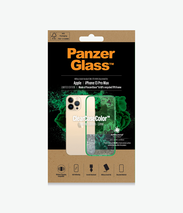 PanzerGlass™ ClearCaseColor™ Apple iPhone 13 Pro Max - Lime Limited Edition (0344), Scratch resistance, Anti-Yellowing, Full access to all functions