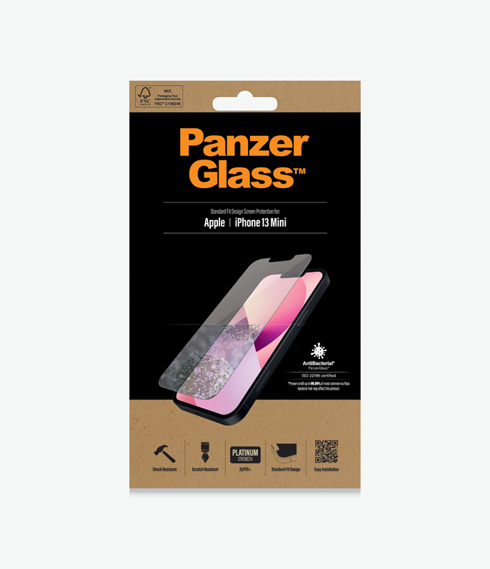 PanzerGlass™ Apple iPhone 13 Mini - (2741), Crystal clear, Resistant to scratches and bacteria, Shock absorbing, 100% touch, Original PanzerGlass™
