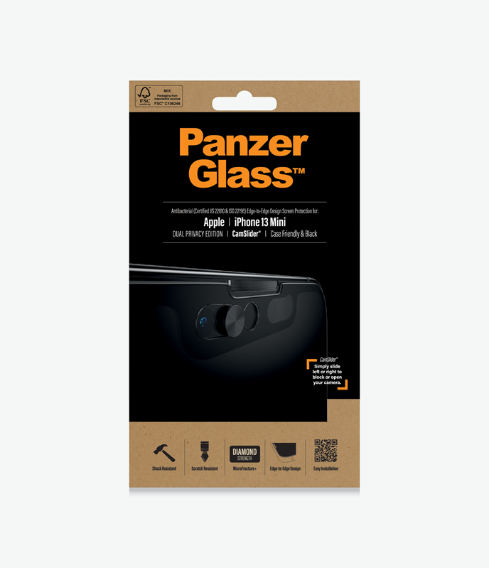 PanzerGlass™ Apple iPhone 13 Mini - Dual Privacy™ (P2747), Dual Privacy glass, Crystal clear, Resistant to scratches and bacteria, Shock absorbing