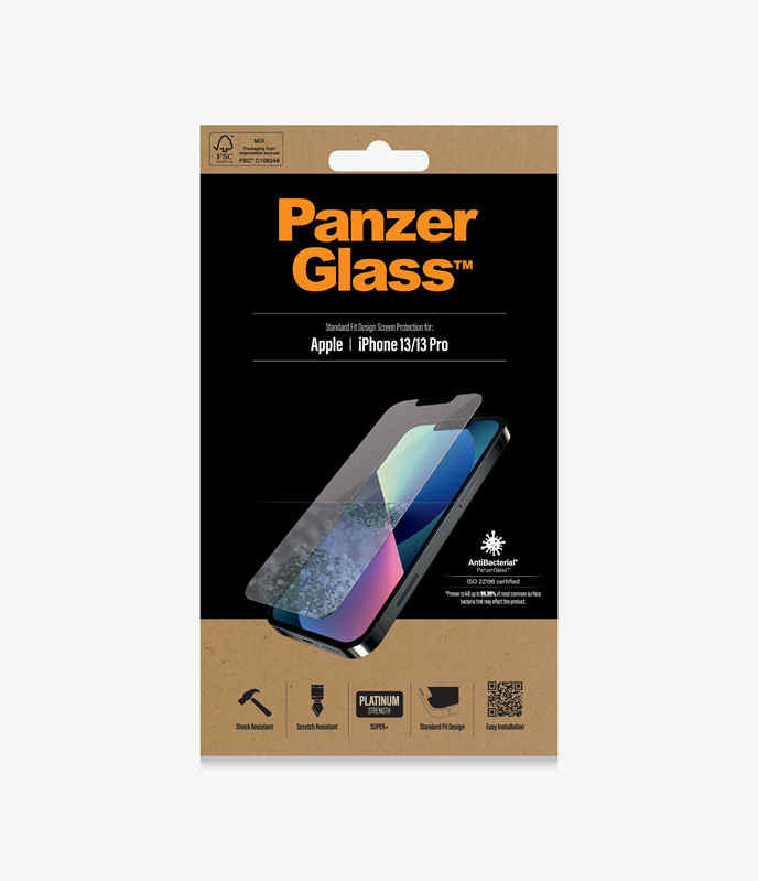PanzerGlass™ Apple iPhone 13/13 Pro - (2742) - Screen protector - Resistant to scratches and bacteria, Shock absorbing, Crystal clear, 100% touch