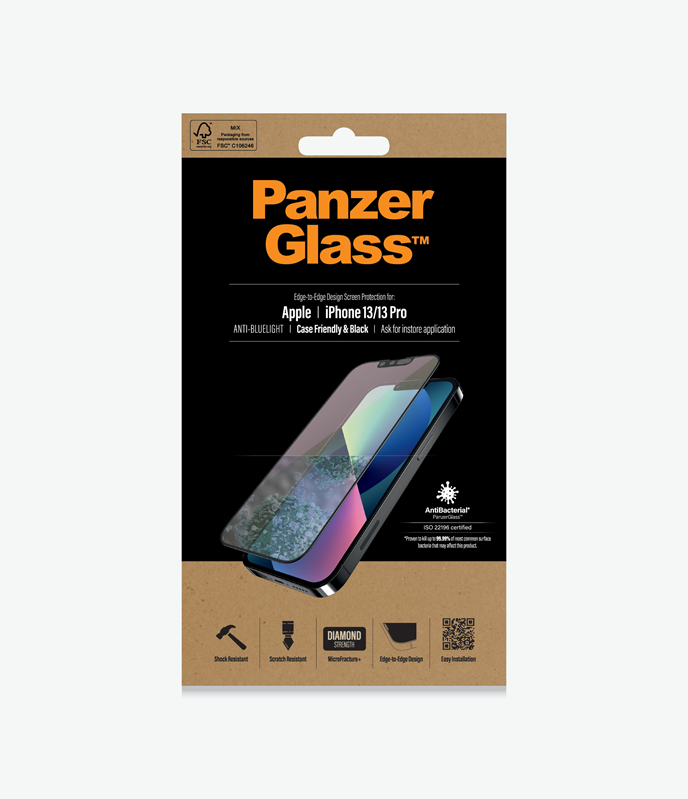PanzerGlass™ Apple iPhone 13/13 Pro - Anti-Bluelight (PRO2757) - Screen protector - Protects the entire screen, Resistant to scratches, Crystal clear