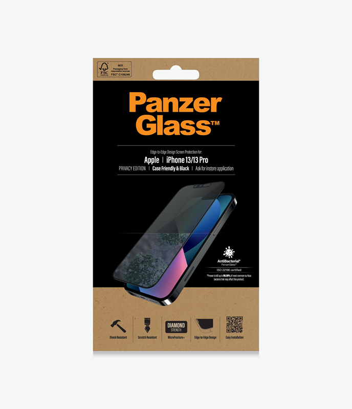 PanzerGlass™ Apple iPhone 13/13 Pro - Black - Privacy (PROP2745) - Screen Protector - Resistant to scratches and bacteria, Shock absorbing, 100% touch