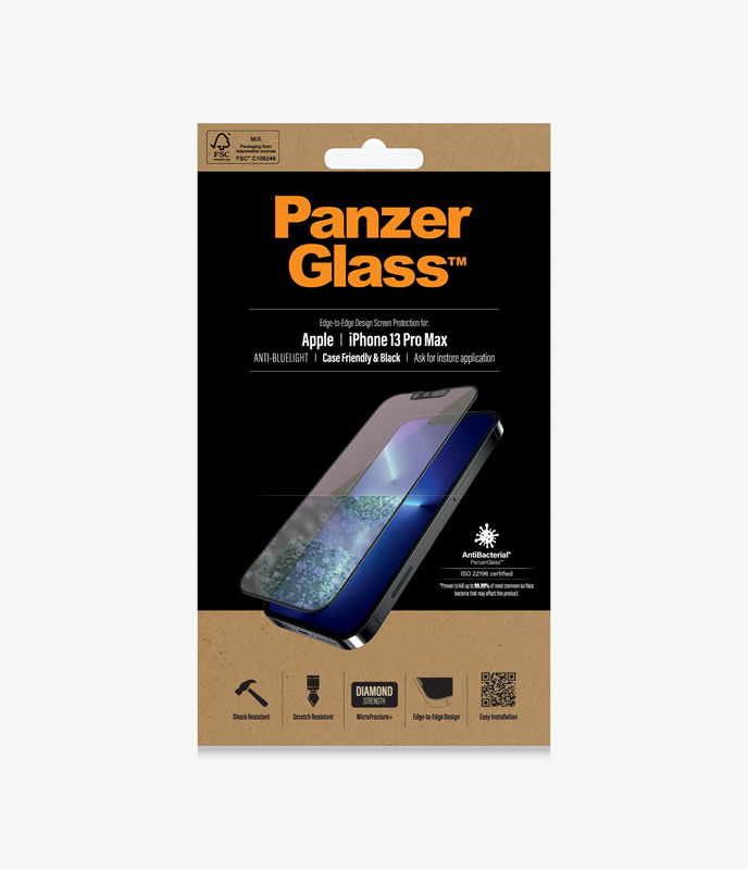 PanzerGlass™ Apple iPhone 13 Pro Max - Anti-Bluelight (PRO2758) - Screen Protector - Resistant to scratches, Shock-absorbing, Antibacterial glass