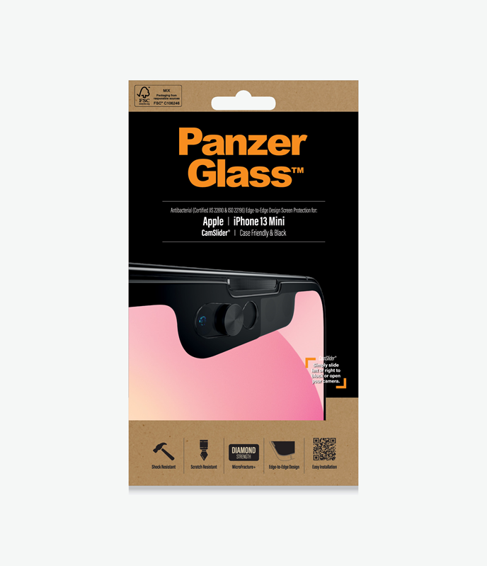 PanzerGlass™ Apple iPhone 13 Mini - CamSlider® - (2747) - Screen protector, Resistant to scratches and bacteria, Shock absorbing, Crystal clear