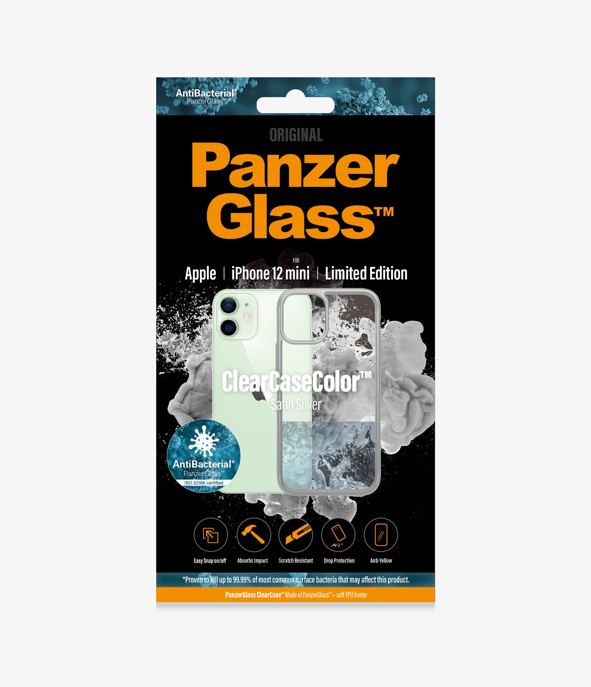 PanzerGlass™ ClearCaseColor™ Apple iPhone 12 mini - Satin Silver Limited Edition (0270), Slim fashionable design, Tempered anti-aging glass back