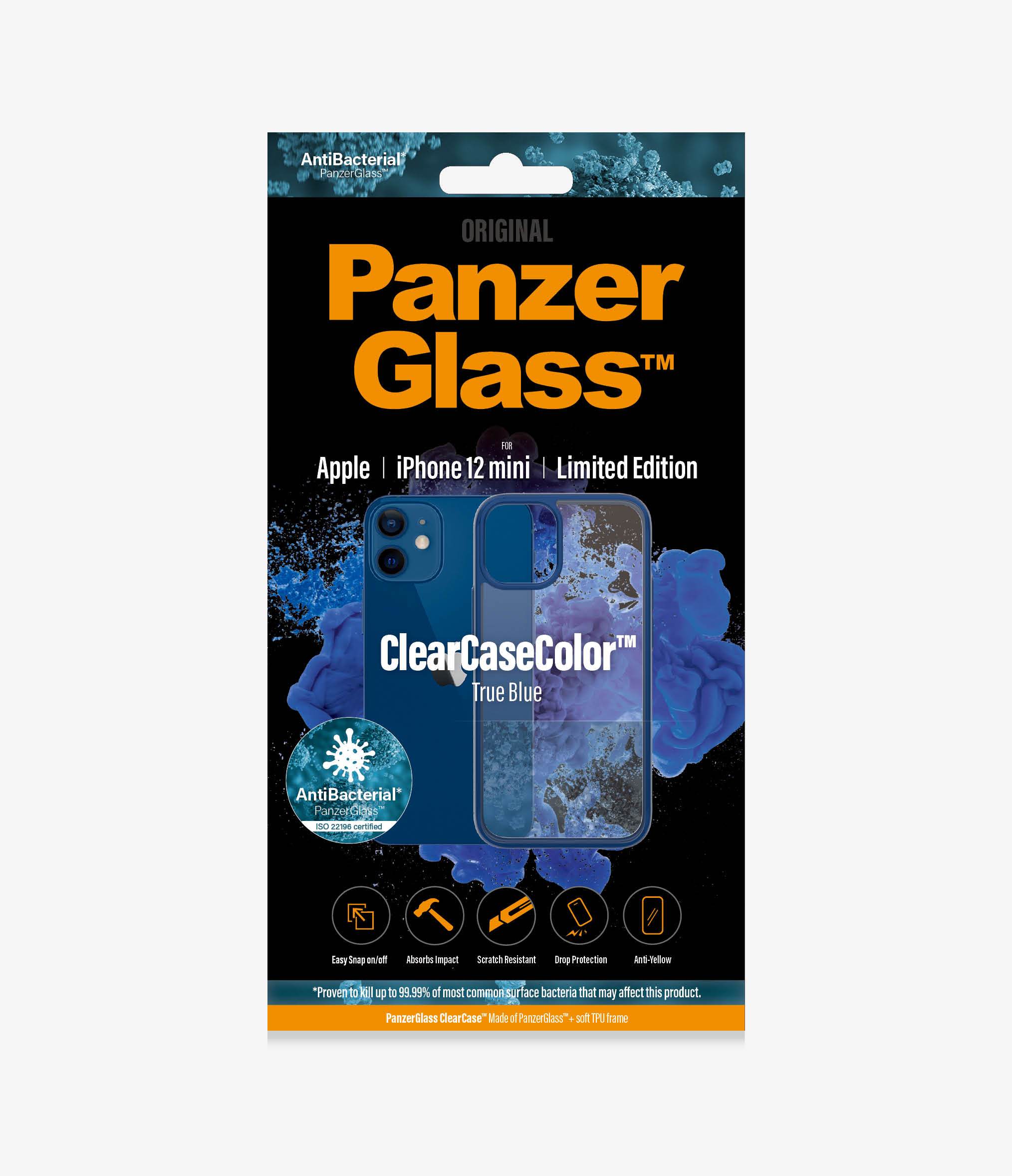 PanzerGlass™ ClearCaseColor™ Apple iPhone 12 mini - True Blue Limited Edition (0276), Slim fashionable design, Tempered anti-aging glass back