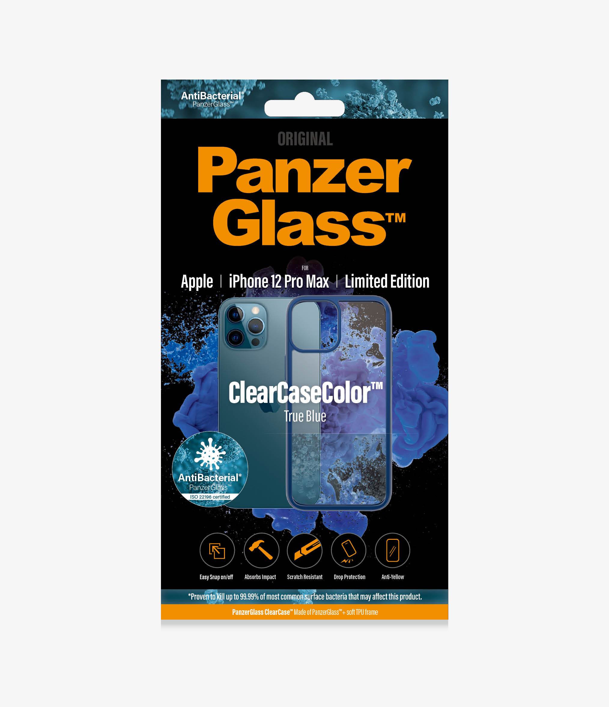 PanzerGlass™ ClearCaseColor™ Apple iPhone 12 Pro Max - True Blue Limited Edition (0278), Slim fashionable design, Tempered anti-aging glass back