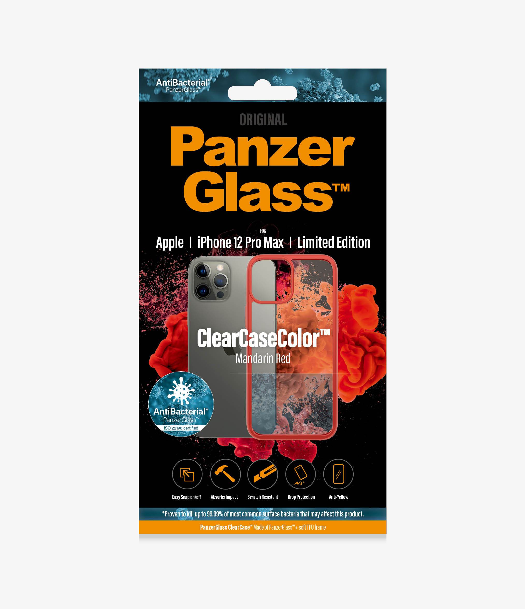 PanzerGlass™ ClearCaseColor™ Apple iPhone 12 Pro Max - Mandarin Red Limited Edition (0281), Slim fashionable design, Tempered anti-aging glass back
