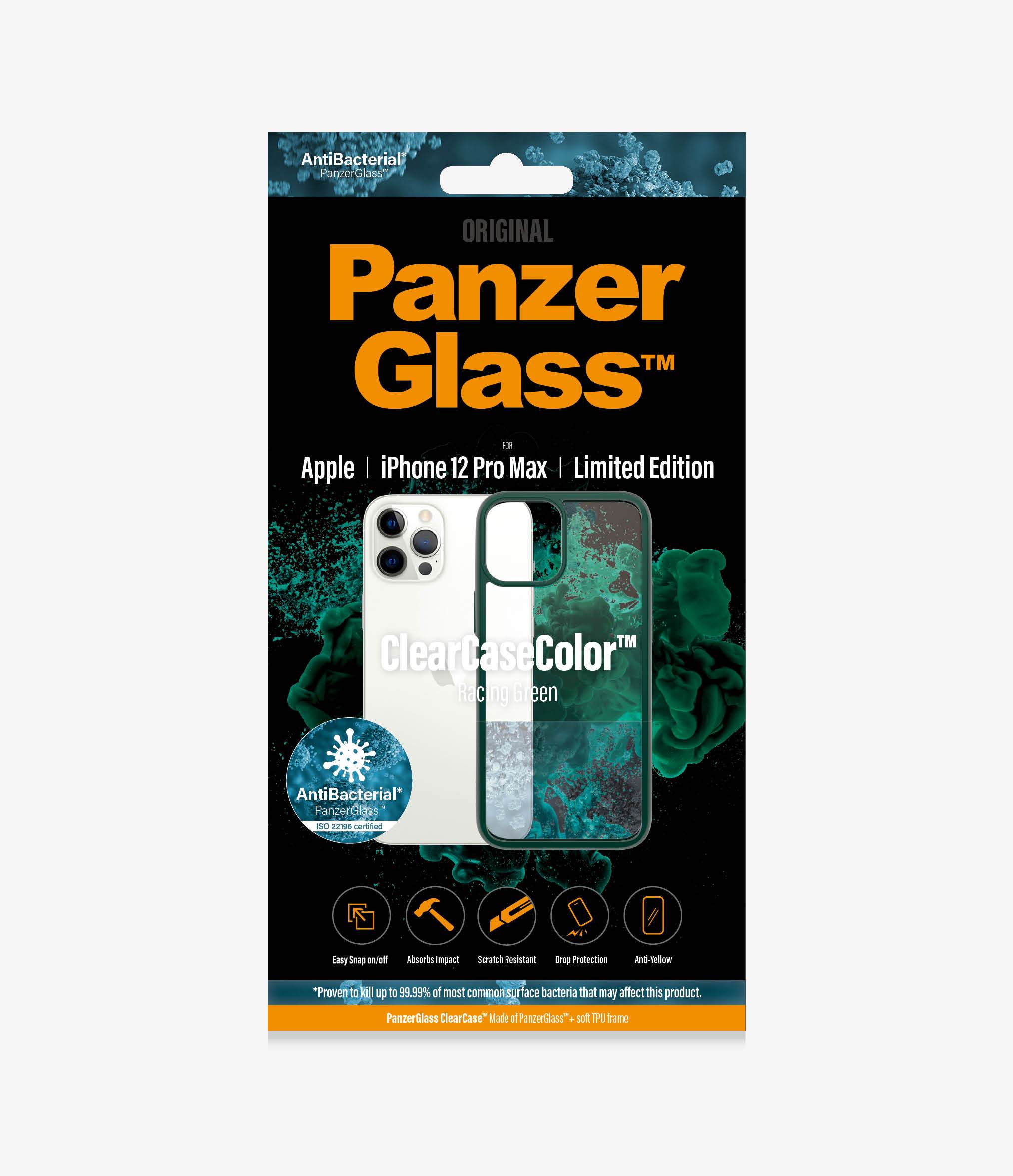 PanzerGlass™ ClearCaseColor™ Apple iPhone 12 Pro Max - Racing Green Limited Edition (0269), Slim fashionable design, Tempered anti-aging glass back