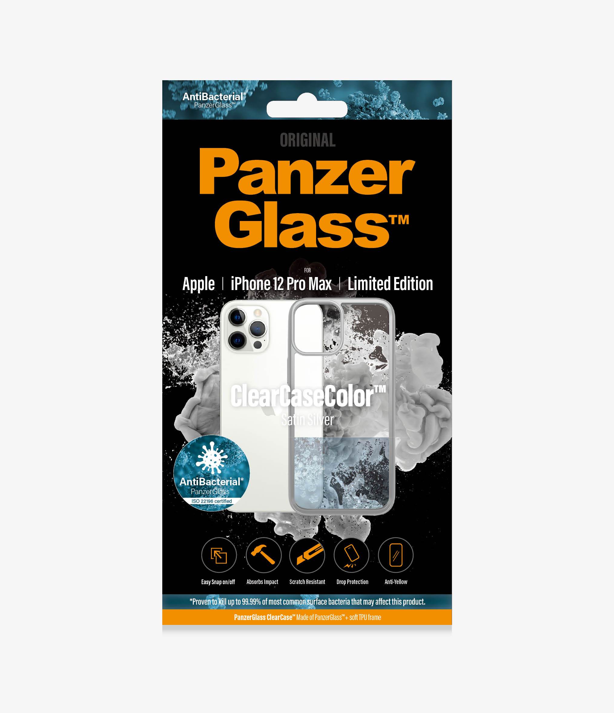 PanzerGlass™ ClearCaseColor™ Apple iPhone 12 Pro Max - Satin Silver Limited Edition (0272), Slim fashionable design, Tempered anti-aging glass back