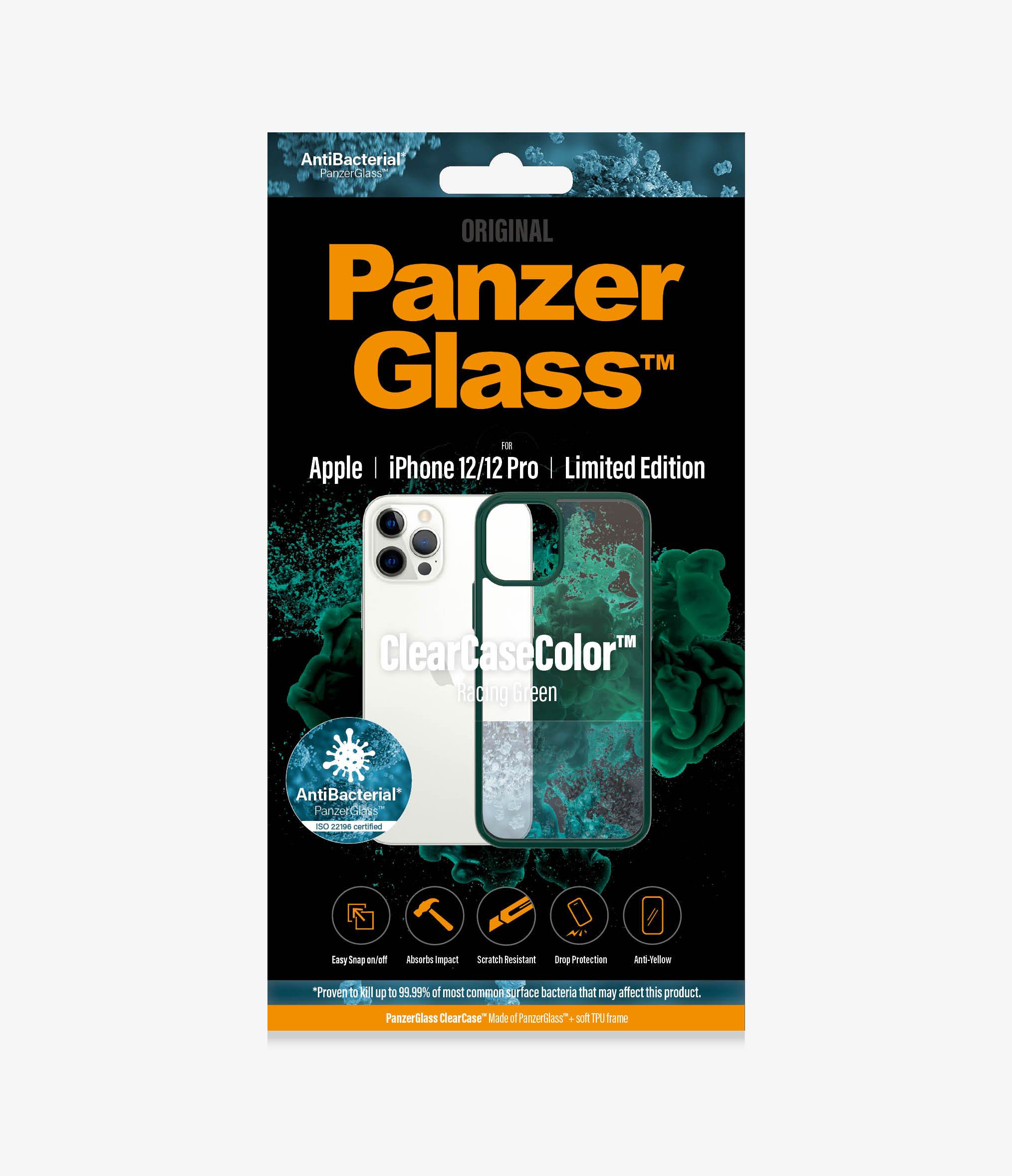PanzerGlass™ ClearCaseColor™ Apple iPhone 12/12 Pro - Racing Green Limited Edition (0268), Slim fashionable design, Tempered anti-aging glass back