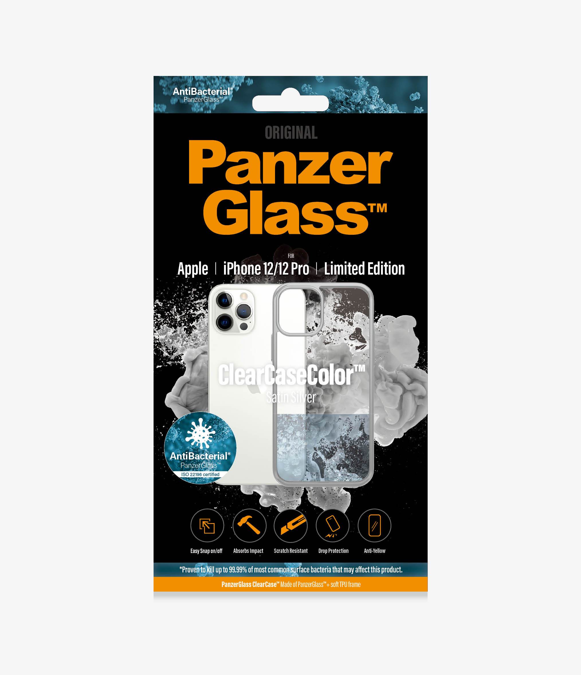 PanzerGlass™ ClearCaseColor™ Apple iPhone 12/12 Pro - Satin Silver Limited Edition (0271), Slim fashionable design, Tempered anti-aging glass back