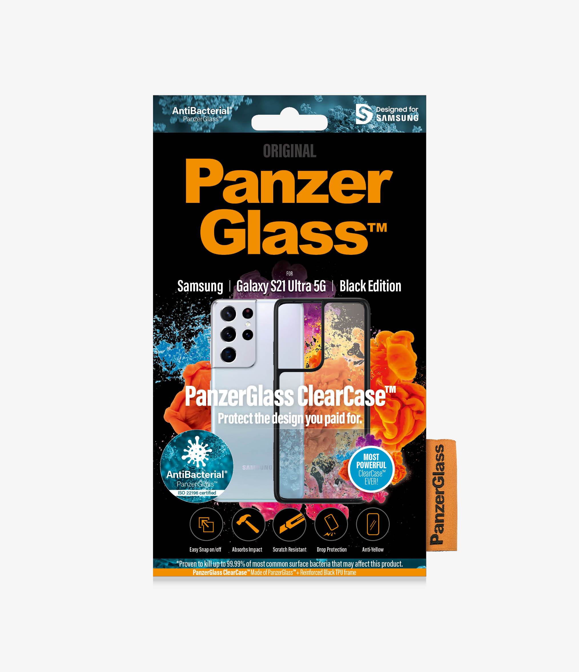 PanzerGlass™ ClearCase™ Samsung Galaxy S21 Ultra - Black Edition (0263), Protection against Drops and Dust and Scratches, Anti greasy, Anti Ageing