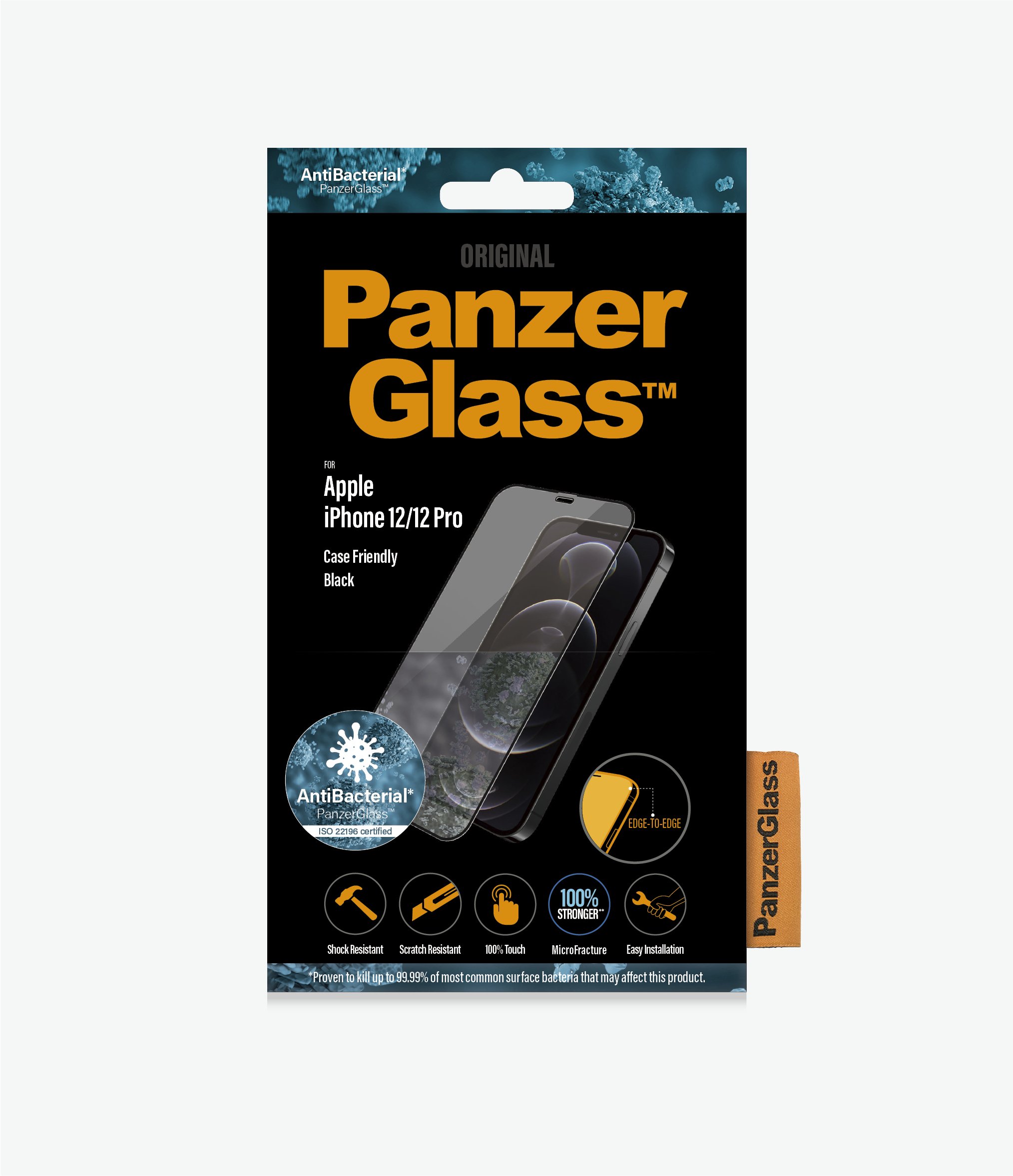 PanzerGlass™ Apple  iPhone 12/12 Pro - Black (2711) - Screen Protector -  Scratch resistance, Crystal clear, Shock absorbing, Antibacterial glass