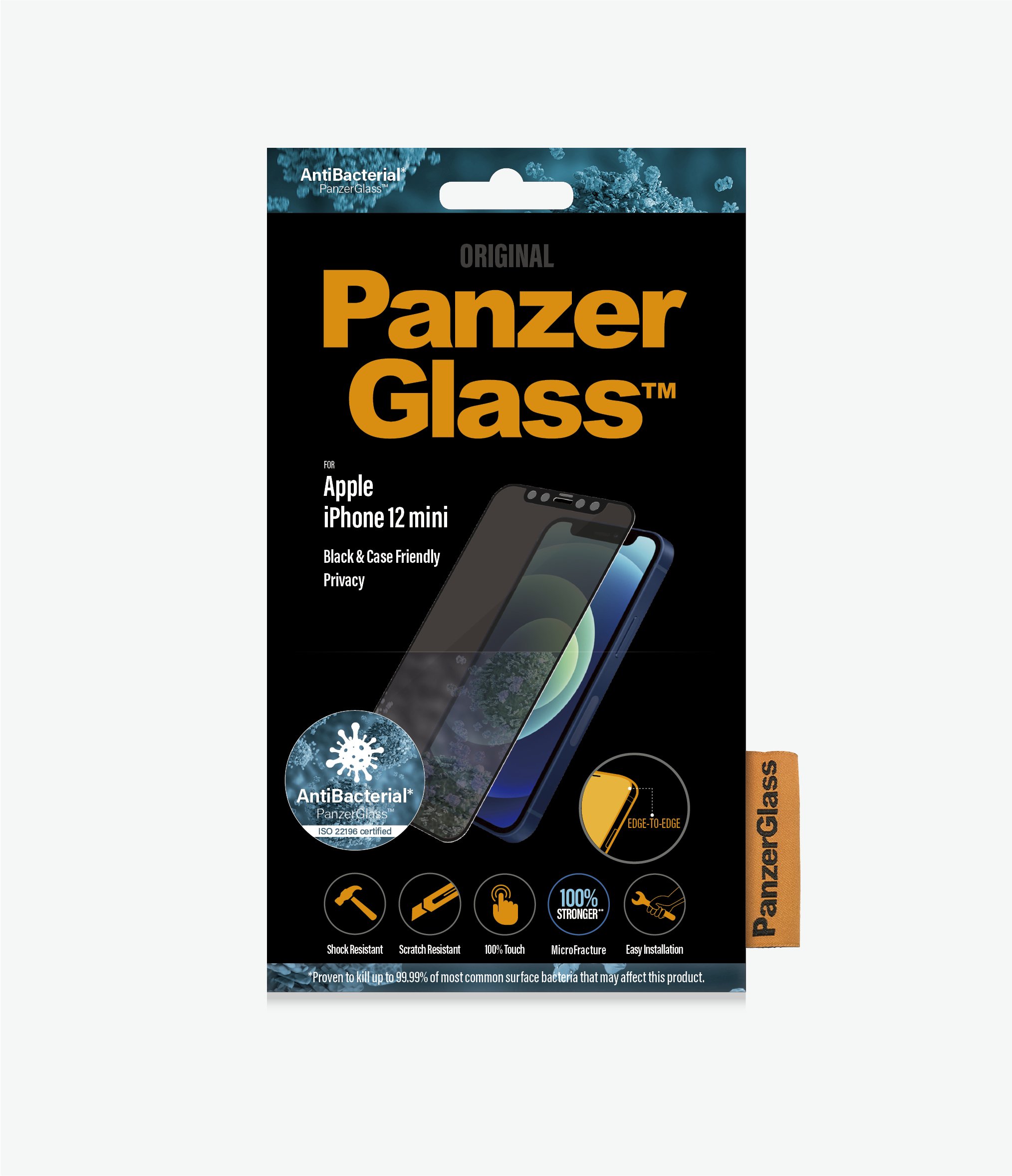 PanzerGlass™ Apple iPhone 12 Mini - Black - Privacy (P2710) - Screen Protector - Resistant to scratches and bacteria, Shock absorbing, Privacy glass