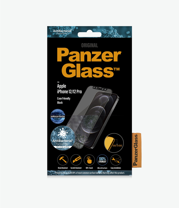 PanzerGlass™ Apple iPhone 12/12 Pro - Black - Anti-Blue light (2723) - Screen Protector - Antibacterial glass, Resistant to scratches, Shock-absorbing