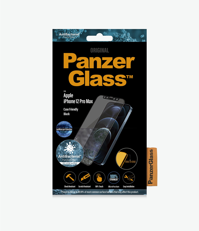 PanzerGlass™ Apple  iPhone 12 Pro Max - Black - Anti-Blue light (2724) - Screen Proterctor, Antibacterial glass, Shock-absorbing, Crystal clear
