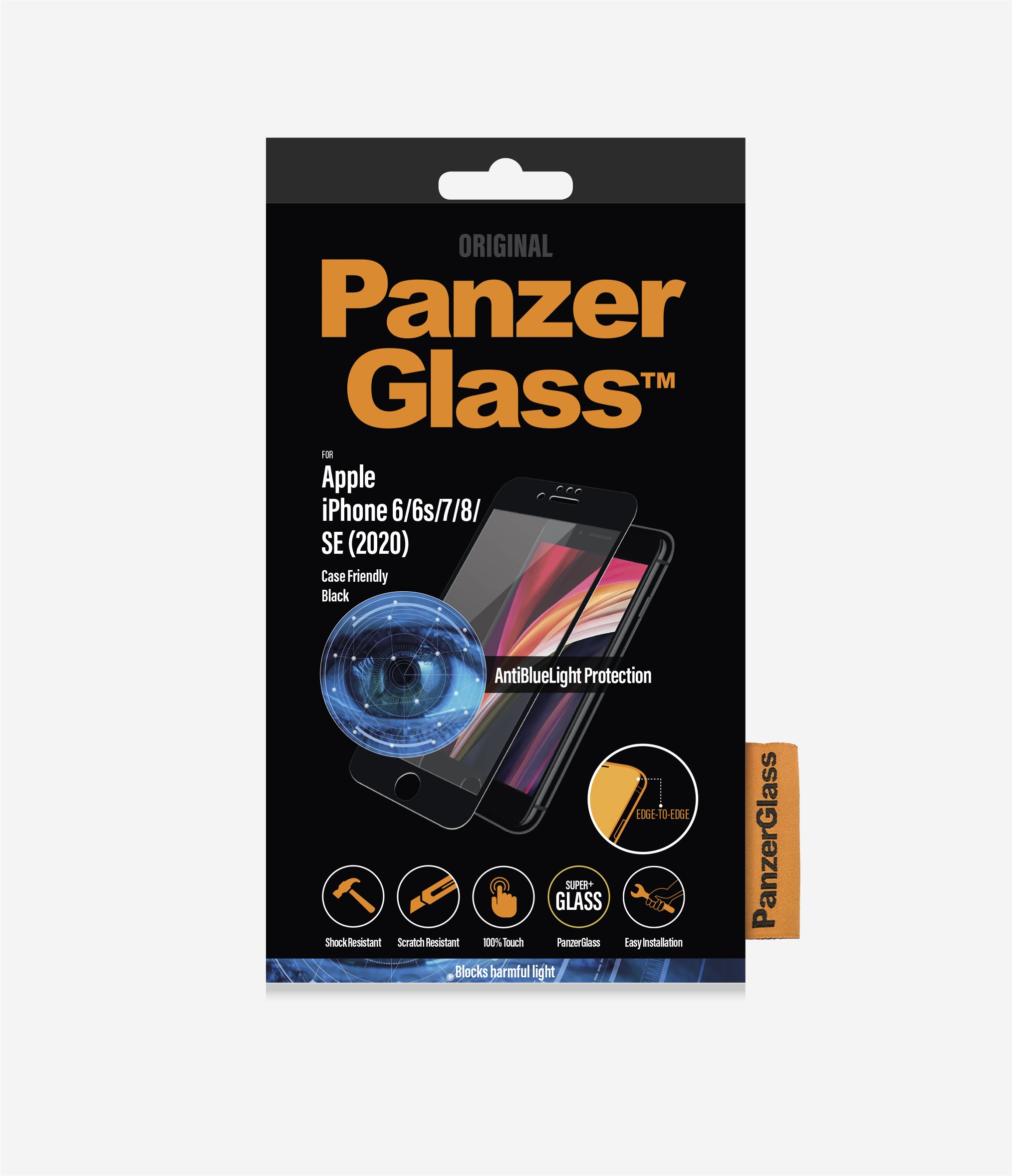 PanzerGlass™ Apple iPhone 6/6s/7/8/SE (2020) - Anti-blue light - Black (2689) -Screen Protector - Resistant to scratches, Shock-absorbing, 100% touch