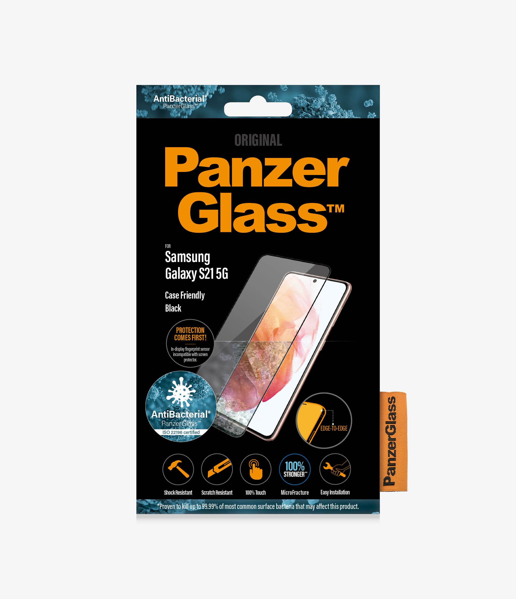 PanzerGlass™ Samsung Galaxy S21 - Clear Glass (7263) - Screen Protector - Full frame coverage, Rounded edges, Crystal clear, Anti-Bacterial