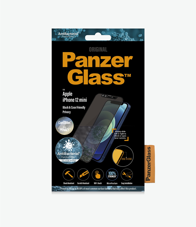 PanzerGlass™ Apple iPhone 12 Mini - Black (P2713) - Dual Privacy™ - Screen Protector - Resistant to scratches and bacteria, Crystal clear, 100% touch