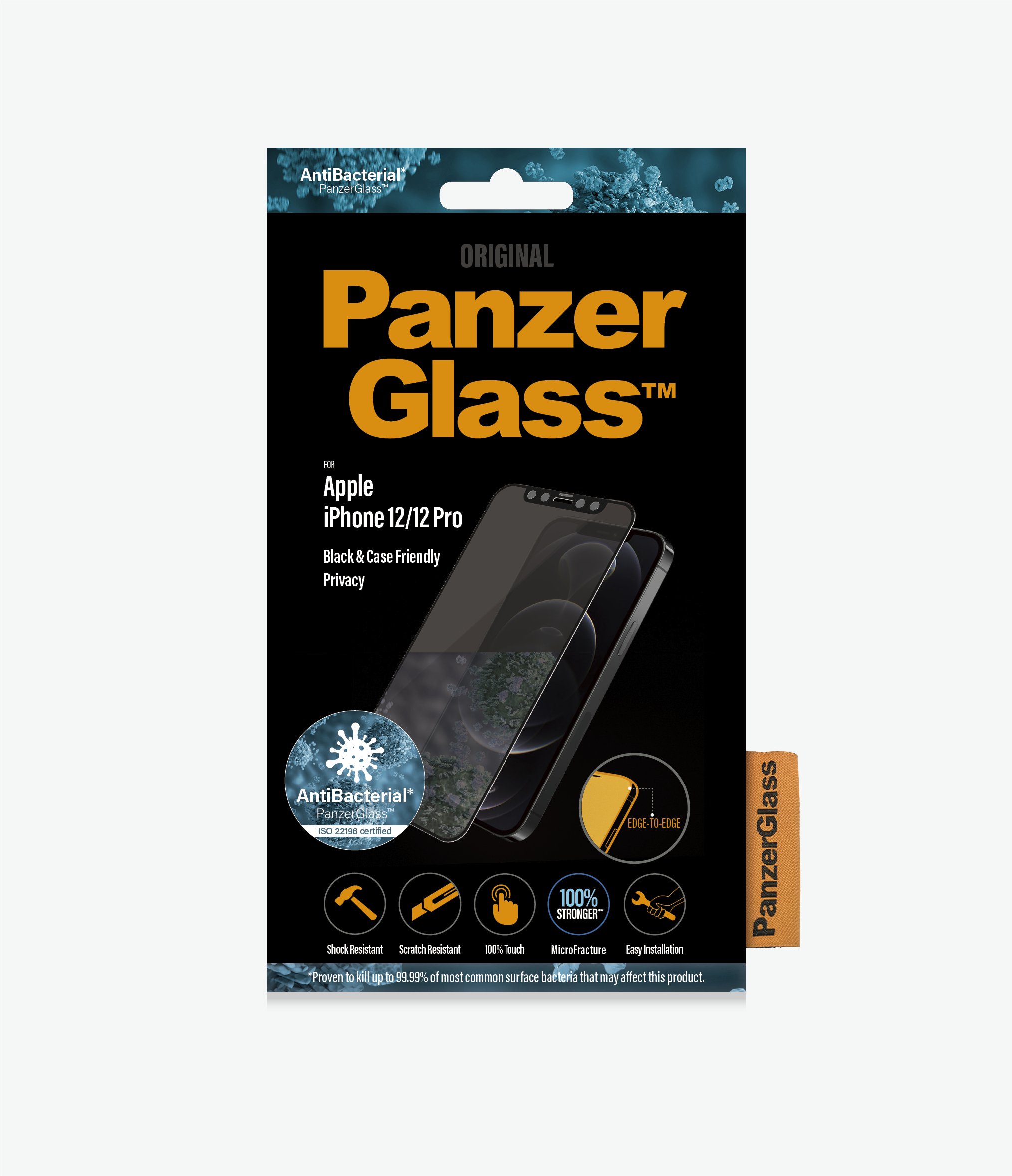 PanzerGlass™ Apple iPhone 12/12 Pro Black (P2711) - Privacy - Screen Protector - Resistant to scratches and bacteria, Shock absorbing, 100% touch