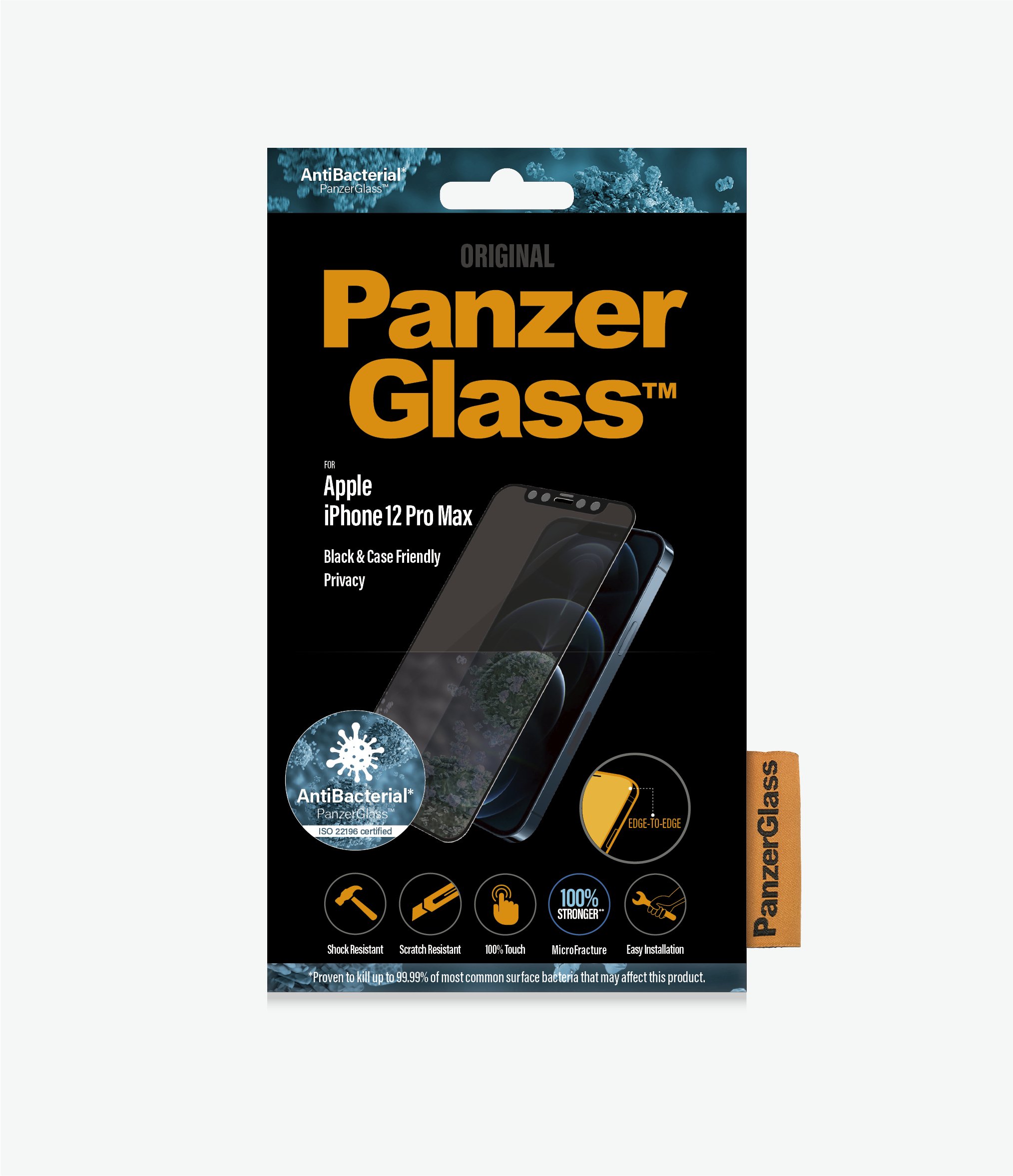 PanzerGlass™ Apple iPhone 12 Pro Max - Black (P2712) - Privacy - Screen Protector - Resistant to scratches and bacteria, Shock absorbing, 100% touch