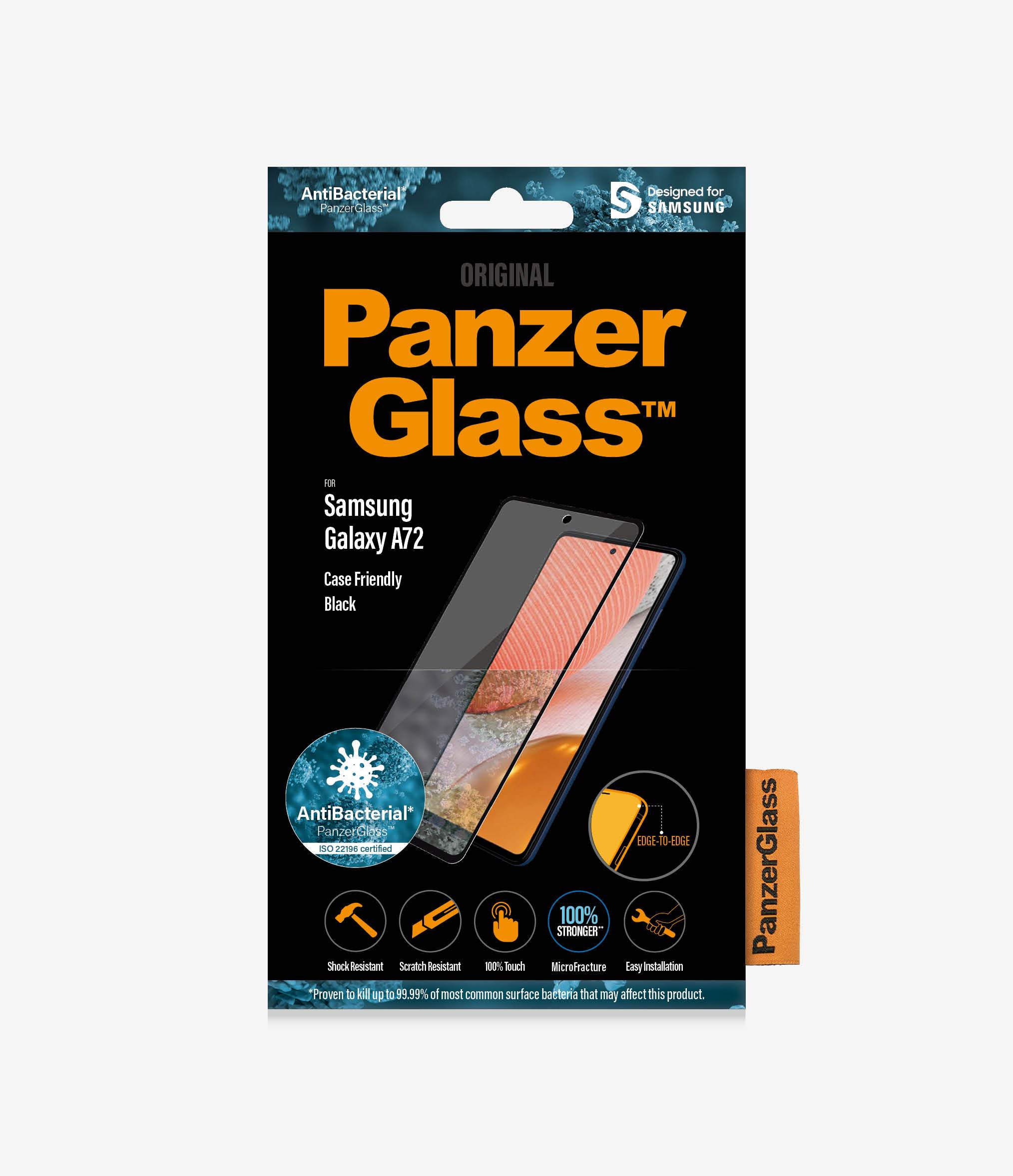 PanzerGlass™ Samsung Galaxy A72 - Black (7255) - Antibacterial - Screen Protector - Full frame coverage, Rounded edges, Crystal clear, 100% touch