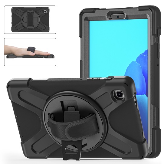 Rugged Case for Samsung Galaxy Tab A7 Lite - Black - Shockproof, Dustproof, 360 Rotatable Hand Strap, 3 Layers Heavy Duty Protection