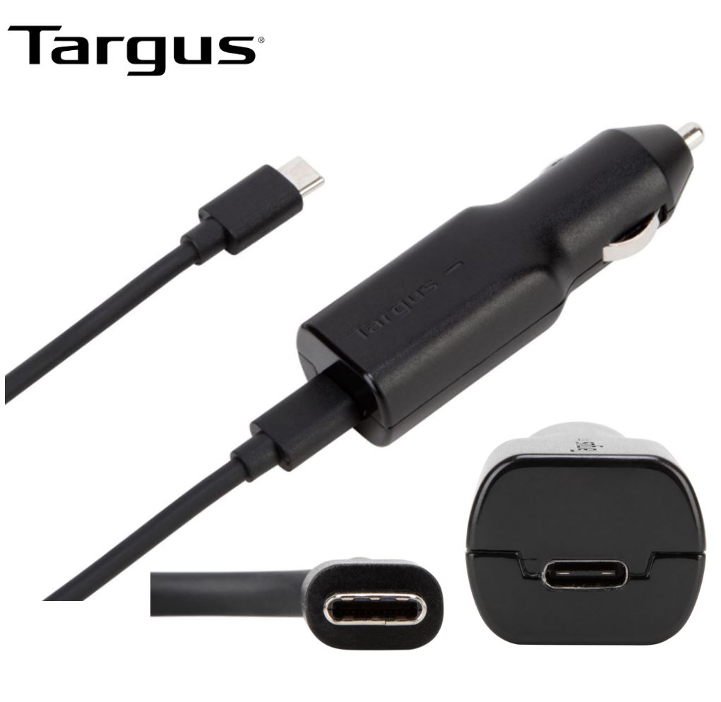 Targus 45W USB-C Car Charger with 1.2M Removable Cable/ 3A Fast Charging/Bult-in surge protection for Mobile Phones,Tablets, Laptops (L)
