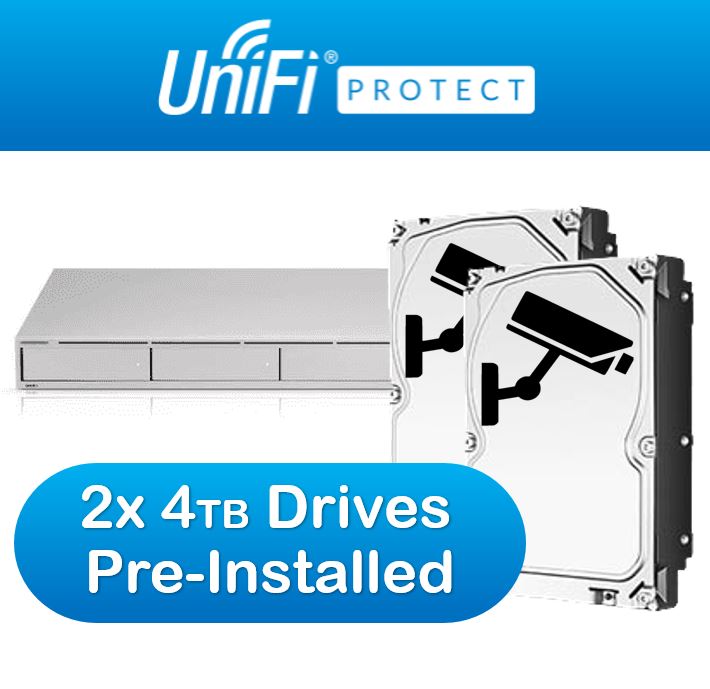 Ubiquiti UniFi Protect Network Video Recorder - 4x 3.5' HD Bays - Unifi Protect Pre Installed - 2x 4TB Surveillance Drives Pre-Installed