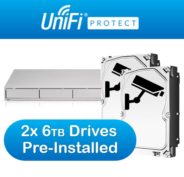 Ubiquiti UniFi Protect Network Video Recorder - 4x 3.5' HD Bays - Unifi Protect Pre Installed - 2x 6TB Surveillance Drives Pre-Installed