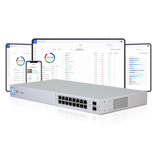 Ubiquiti UniFi Switch 16-port Managed PoE+ Gigabit Switch with SFP, 150W PoE Budget, GEN1
