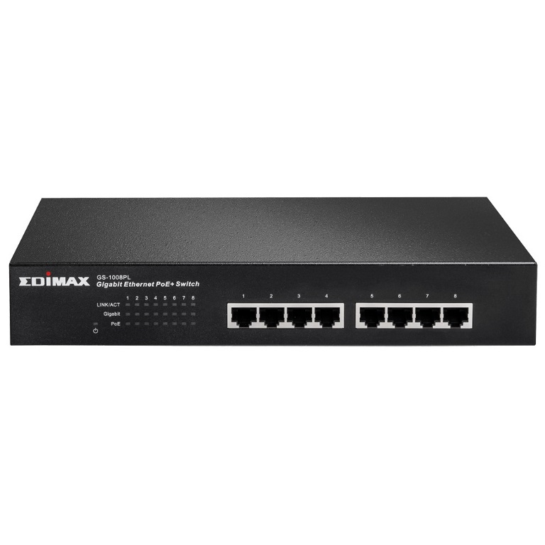 Edimax GS-1008PL 8 Port Gigabit POE Switch (75W), Store & Forward, Plug & Play,19' Rack Mount Included, Fanless