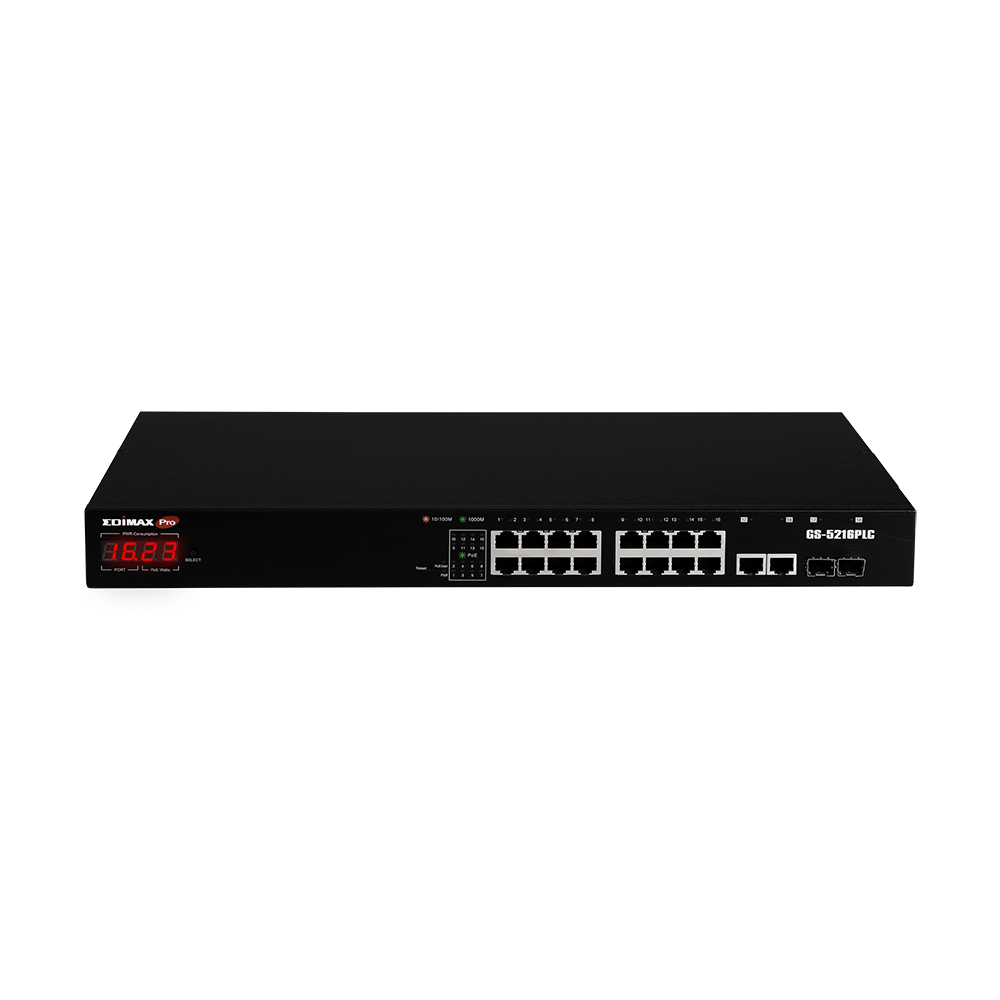 Edimax GS-5216PLC Surveillance VLAN 18-Port Gigabit PoE+ Long Range Web Smart Switch with 2 Gigabit RJ45/SFP Combo Ports