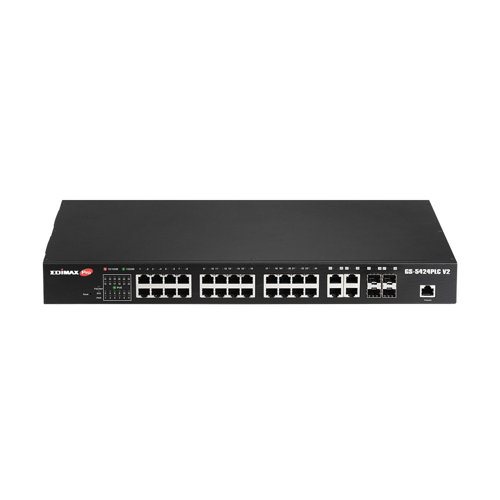 Edimax GS-5424PLC V2 Surveillance VLAN 28-Port Gigabit PoE+ Long Range Web Smart Switch with 4 Gigabit RJ45/SFP Combo Ports