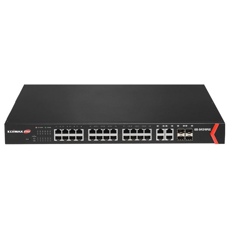 Edimax GS-5424PLC Long Range 24-Port Gigabit PoE+ Web Smart Switch with 4 RJ45/SFP Combo Ports Long Distance PoE