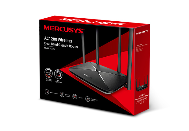 Mercusys AC12G AC1200 Wireless Dual Band Gigabit Router 300Mbps@2.4GHz 867Mbps@5GHz 4 5dBi Fixed Omni Directional Antennas (EOL)