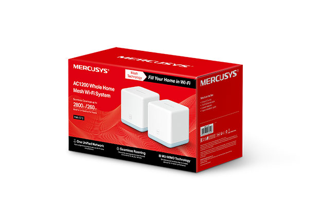 Mercusys Halo S12(2-pack) AC1200 Whole Home Mesh Wi-Fi 1167Mbps System, One Unified Network, Seamless Roaming, Coverage Up To 260sqm