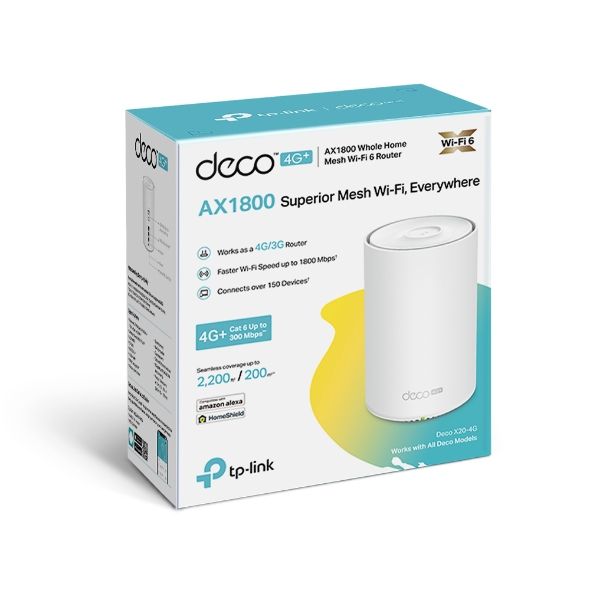 TP-Link Deco X20-4G 4G+ AX1800 Whole Home Mesh WiFi 6 Gateway, Ethernet + 3G/4G Failover, OFDMA, Remote Management
