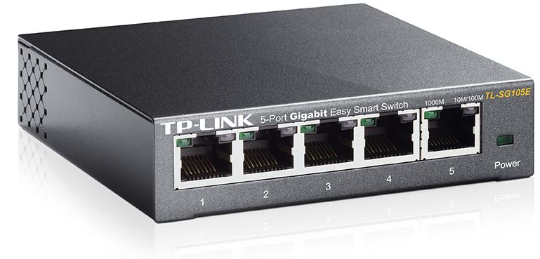 TP-Link TL-SG105E 5-Port Gigabit Desktop Easy Smart Switch, 5 10/100/1000Mbps RJ45 Ports, MTU/Port/Tag-based VLAN, QoS, IGMP Snooping