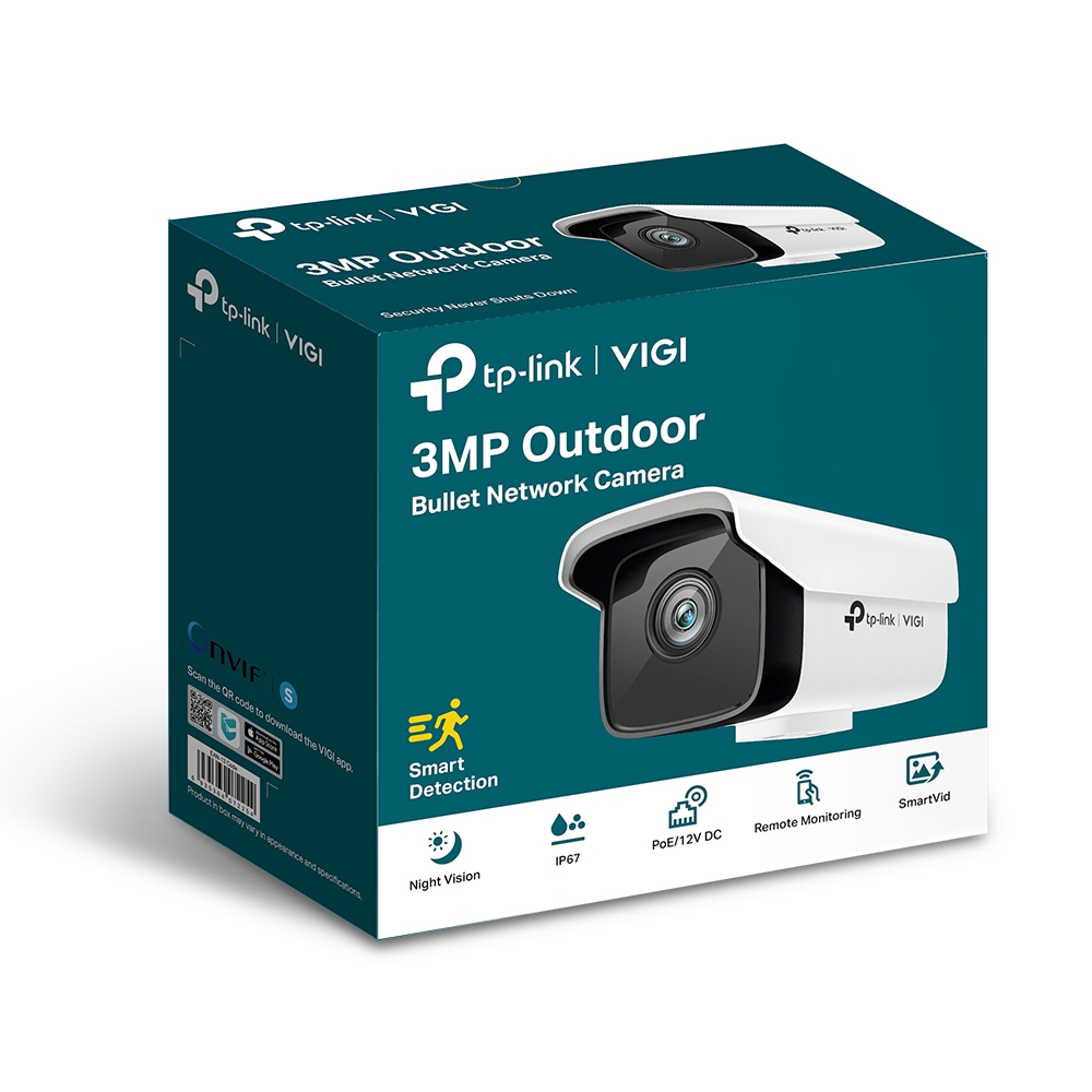 TP-Link VIGI 3MP VIGI C300HP-6 Outdoor Bullet Network Camera, 6mm Lens, Smart Detection, Smart IR, WDR, 3D DNR, Night Vision, H.265+, PoE/12V DC