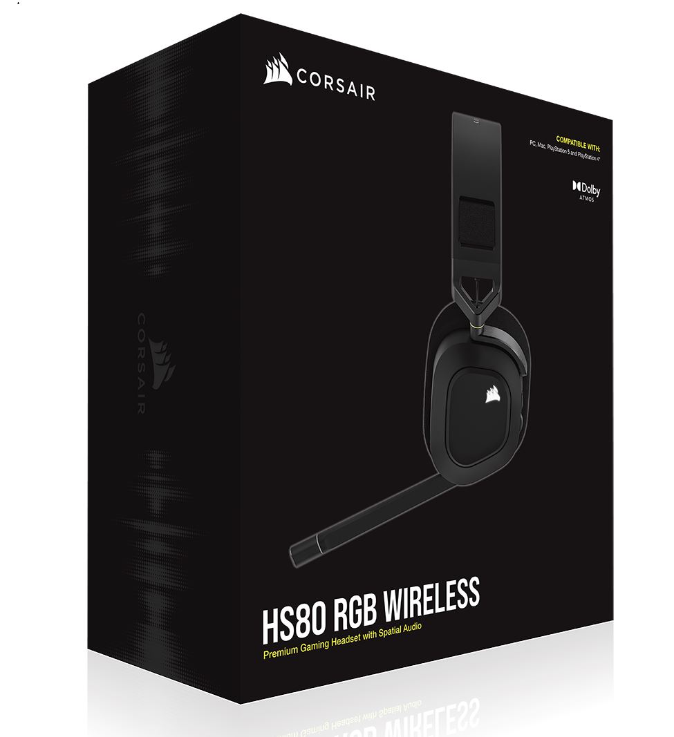 Corsair HS80 RGB Wireless Carbon- Dolby Atoms, Hyper Fast Slipstream Wireless - Gaming Headset Headphones