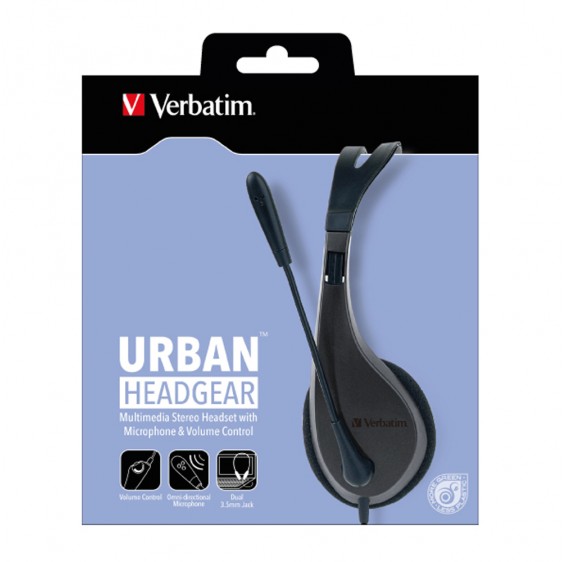 Verbatim Multimedia Headset with Microphone - Headphones Wide Frequency Stereo, 40mm Drivers, Comfortable Ergonomic Fit, Adjustable