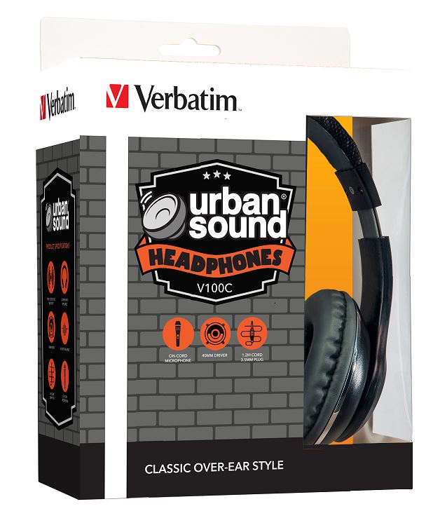 Verbatim Stereo Headphone Classic - Black, Headphones Over-Ear Design, 1.2 Meter Cable Included, Great for Music on Smartphone, Laptop, Desktop