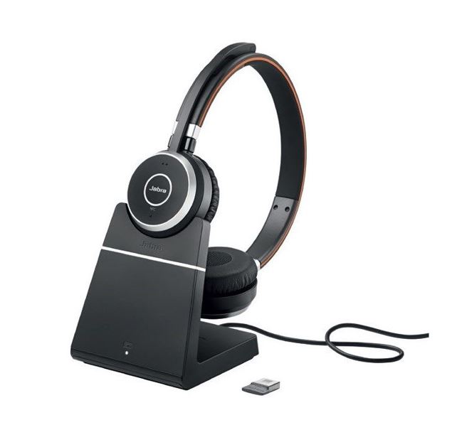 Jabra EVOLVE 65 UC MS Stereo Wireless Headset with Charging Stand, Up to 10 houus talk time, busy light, Wireless BT up to 30m, Binaural