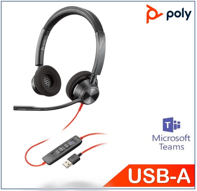 Plantronics/Poly Blackwire 3320 headset, Teams, USB-A, Stereo, Noise canceling, Dynamic EQ, Intuitive call control, Foam ear cushion